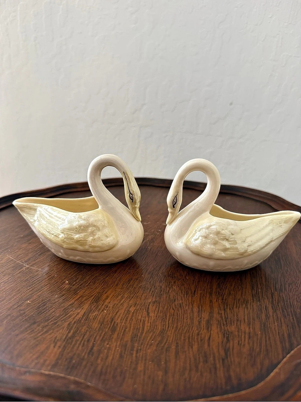 Belleek Swan Salt Cellar / Nut Dish Pair, Cream